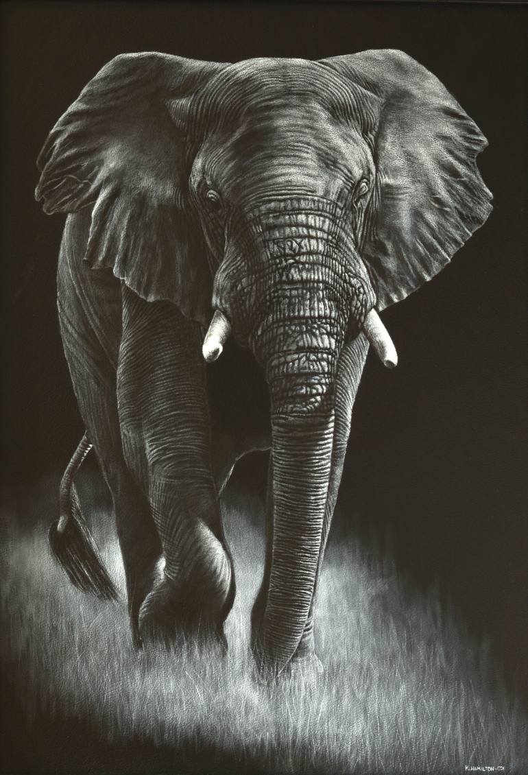 770x1130 Saatchi Art Carefree Elephant Painting By Karl Hamilton Cox - Elephant Painting Images