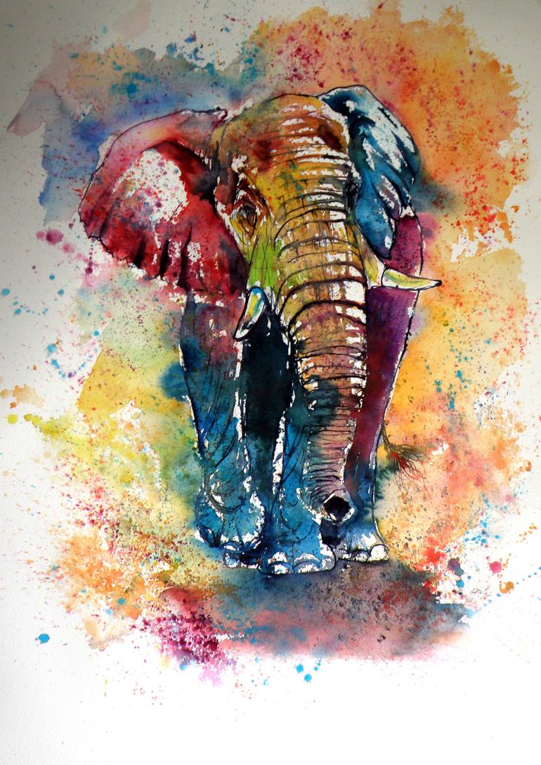 770x1088 Saatchi Art Funny Elephant Painting By Kovacs Anna Brigitta - Elephant Painting Images