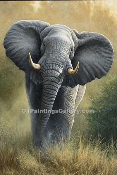 400x600 Charging Elephant (Painting Id An 2067 Ka) - Elephant Painting Images