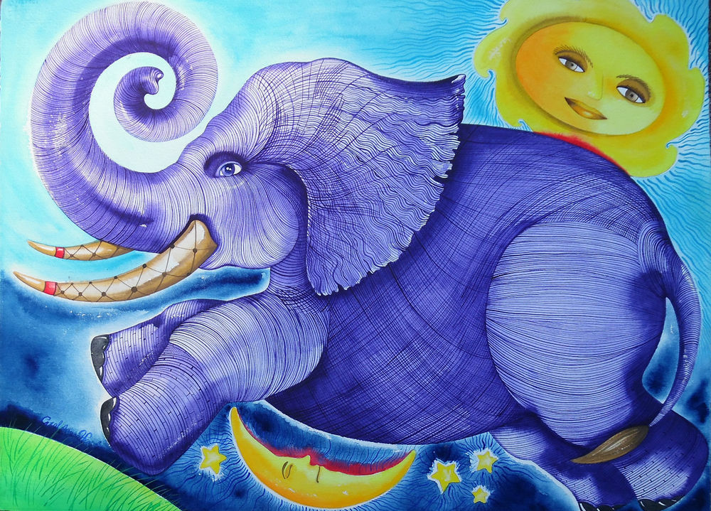 1000x719 Children's Room Purple Elephant Painting Original Signed Fine Art - Elephant Painting Images
