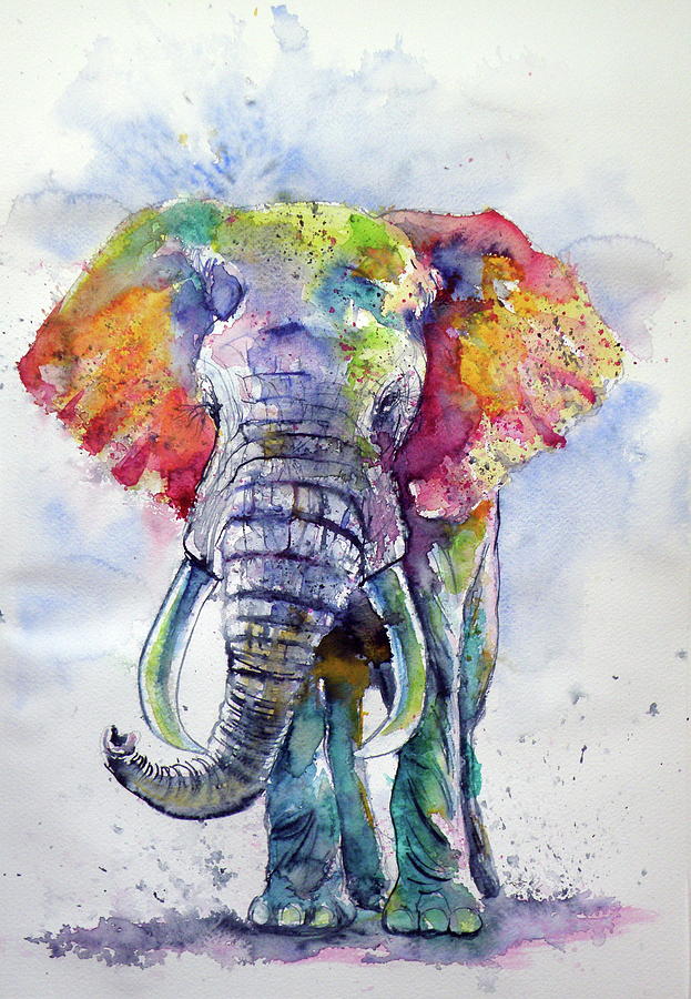 623x900 Colorful Elephant Painting By Kovacs Anna Brigitta - Elephant Painting Images