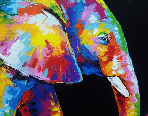 570x448 Colorful Elephant Painting Acrylic On Canvas Wall Decor By Artist - Elephant Painting Thailand