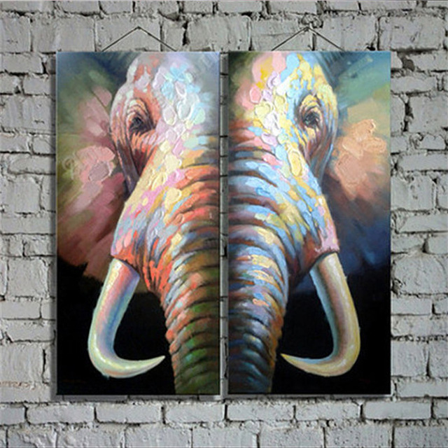 640x640 2 Panelsset Elephant Portrait Combination Oil Painting On Canvas - Elephant Portrait Painting