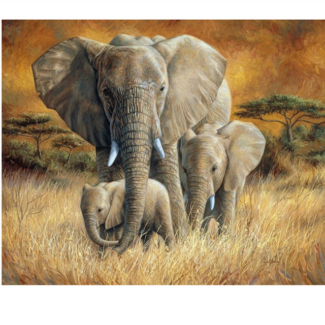 640x640 New Elephant Family Portrait Diamond Painting Cross Stitch - Elephant Portrait Painting