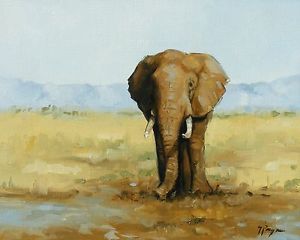 300x240 Original Wildlife Oil Painting Of An Elephant By Uk Portrait - Elephant Portrait Painting
