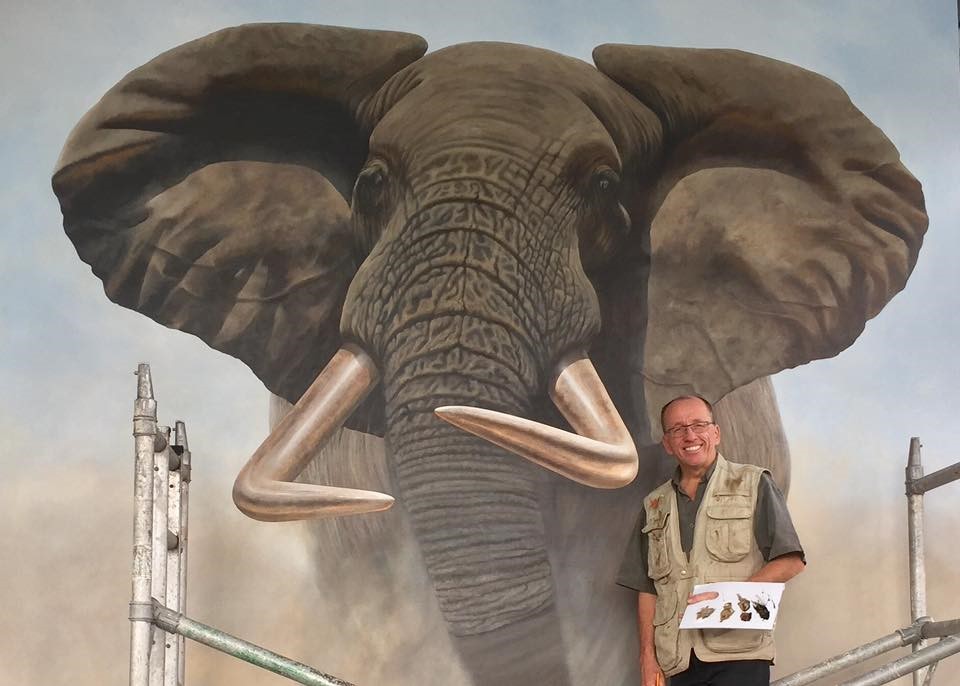 960x686 The Elephant In The Room Artist Painting Lifesize Canvas To Help - Elephant Portrait Painting