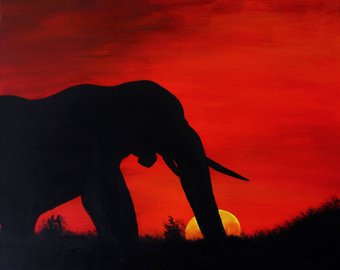 Elephant Silhouette Acrylic Painting