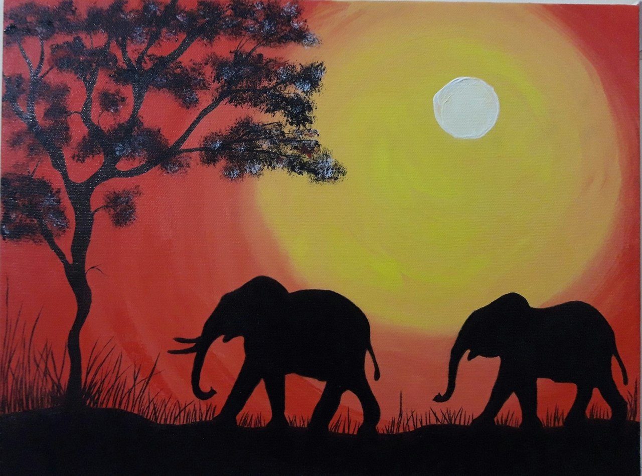 Elephant Silhouette Acrylic Painting at PaintingValley.com | Explore ...