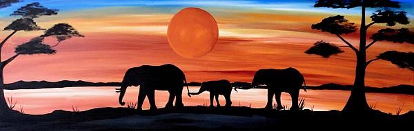 600x191 Elephant Silhouette Painting Canvas Print Canvas Art By Rachel - Elephant Silhouette Acrylic Painting