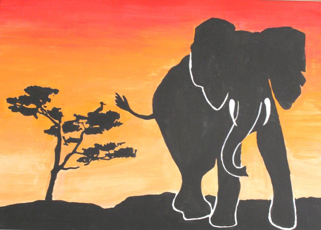 1024x732 Elephant Silhouette Sunset By Kaylinmarie2895 - Elephant Silhouette Acrylic Painting