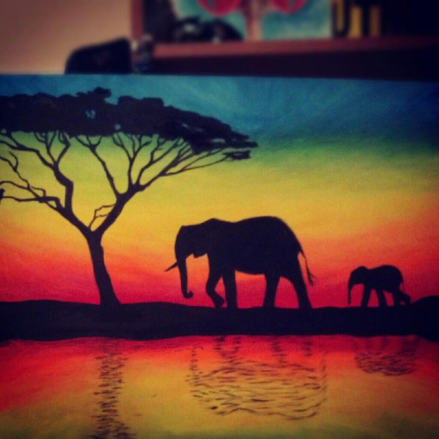 894x894 Elephant Silhouette By Tylertiger - Elephant Silhouette Acrylic Painting
