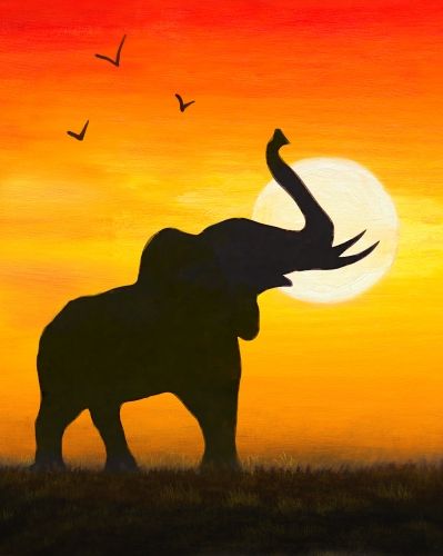399x500 Elephant Sunset Painting Sunset, Paintings - Elephant Silhouette Acrylic Painting