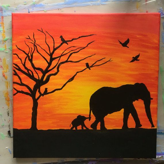 Elephant Silhouette Acrylic Painting at PaintingValley.com | Explore ...