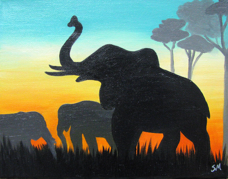 Elephant Silhouette Acrylic Painting at PaintingValley.com | Explore ...