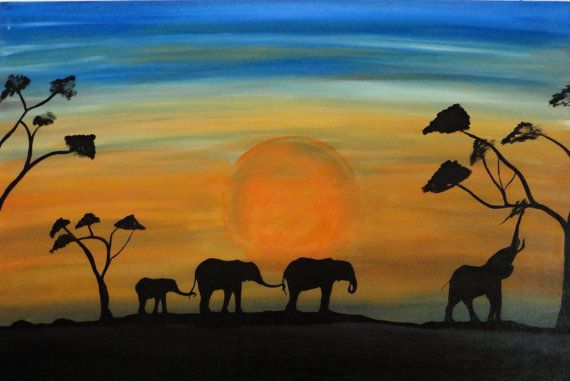 Elephant Silhouette Acrylic Painting at PaintingValley.com | Explore ...