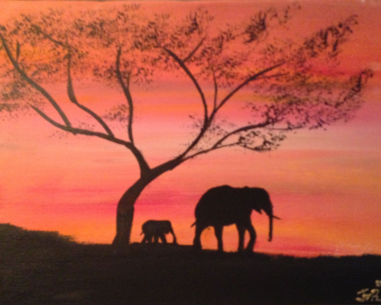 1500x1199 Listed Price. African Safari Tree Elephant Animal Acrylic Art - Elephant Silhouette Acrylic Painting