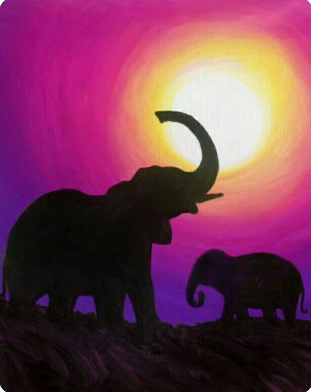 615x775 Pin By Bonny Hillman On Animal Art Paintings - Elephant Silhouette Acrylic Painting