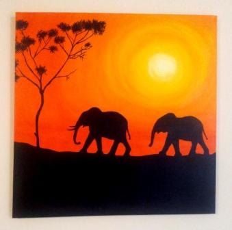 339x336 Safari Elephant Painting Amp Coloring Paintings, Art - Elephant Silhouette Acrylic Painting