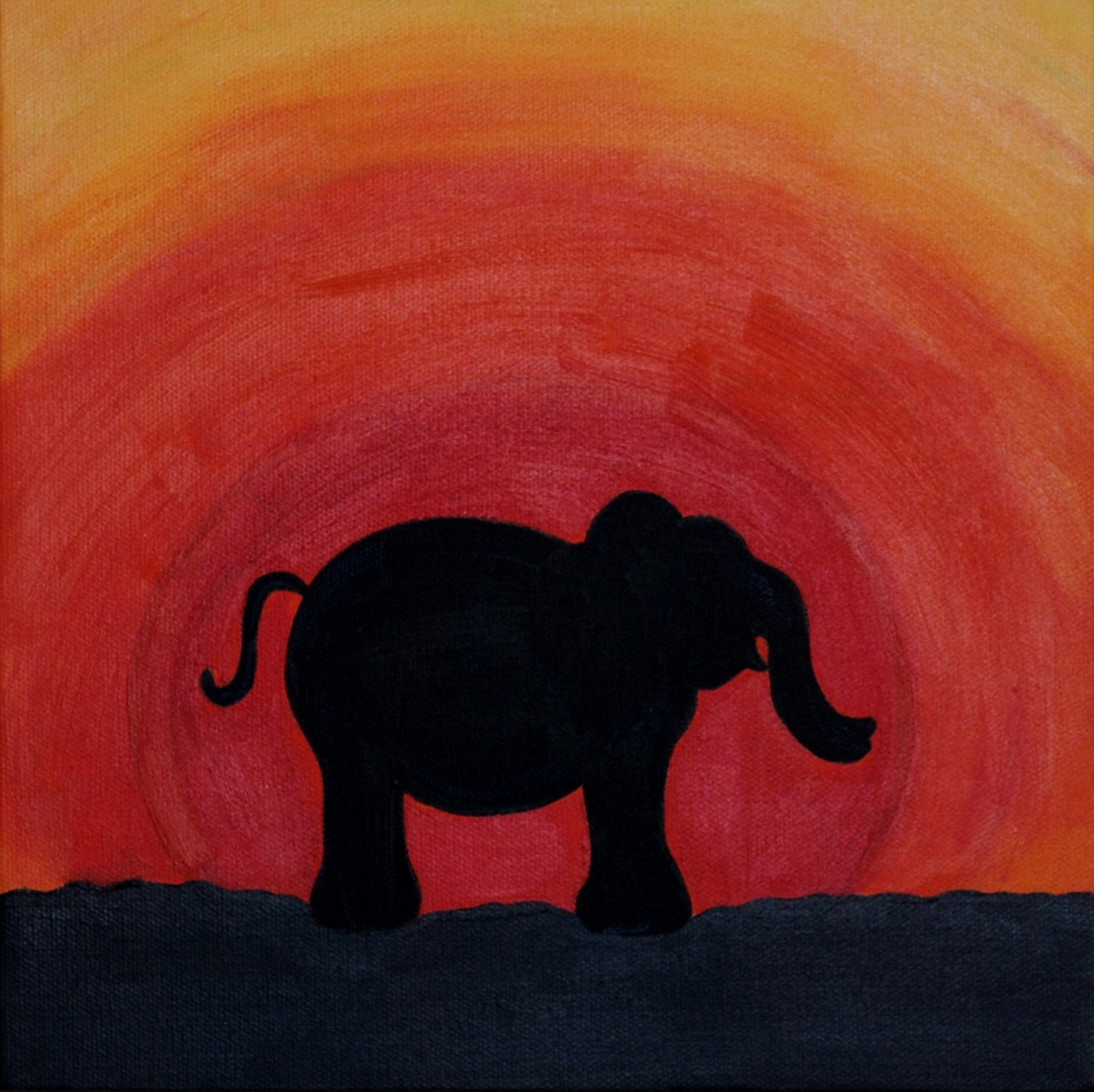 1397x1394 African Elephant Silhouette Painting - Elephant Silhouette Acrylic Painting