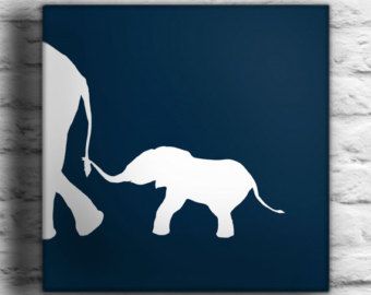 340x270 Baby Elephant With Mother Custom Painting By Waddlingduck On Etsy - Elephant Silhouette Painting