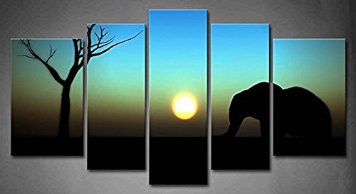 500x273 Canvas Painting New 5 Piece Canvas Art Sunrise Elephant Silhouette - Elephant Silhouette Painting