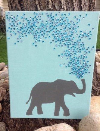 332x435 Elephant Silhouette With Sequins By Funtime324 On Etsy It's Made - Elephant Silhouette Painting