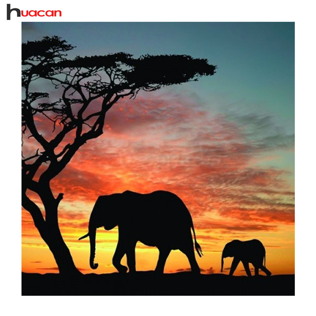 640x640 Full Square Diamond 5d Diy Diamond Painting Silhouette Elephant - Elephant Silhouette Painting