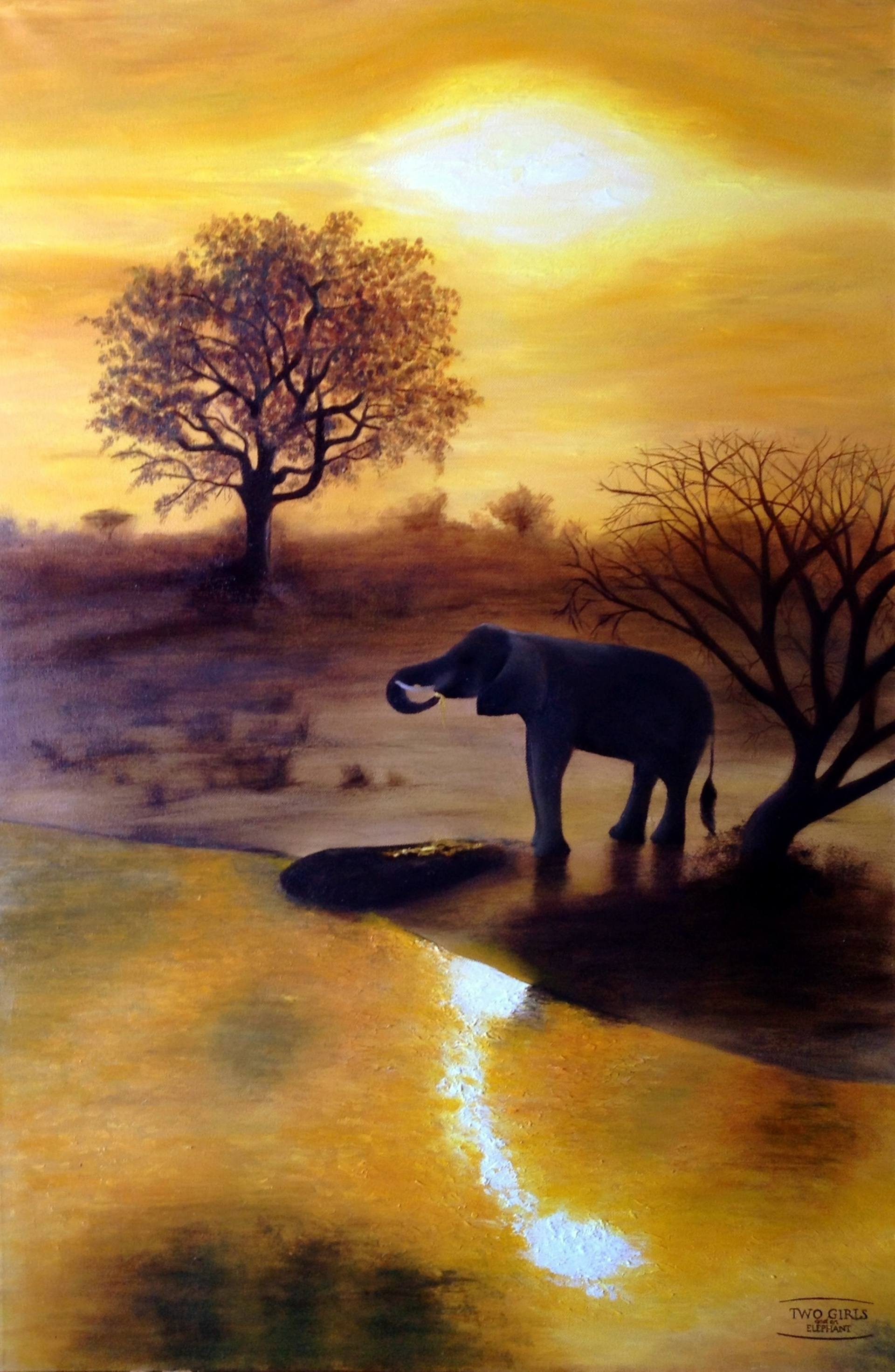 1920x2943 Saatchi Art Sunset Silhouette Painting By - Elephant Silhouette Painting
