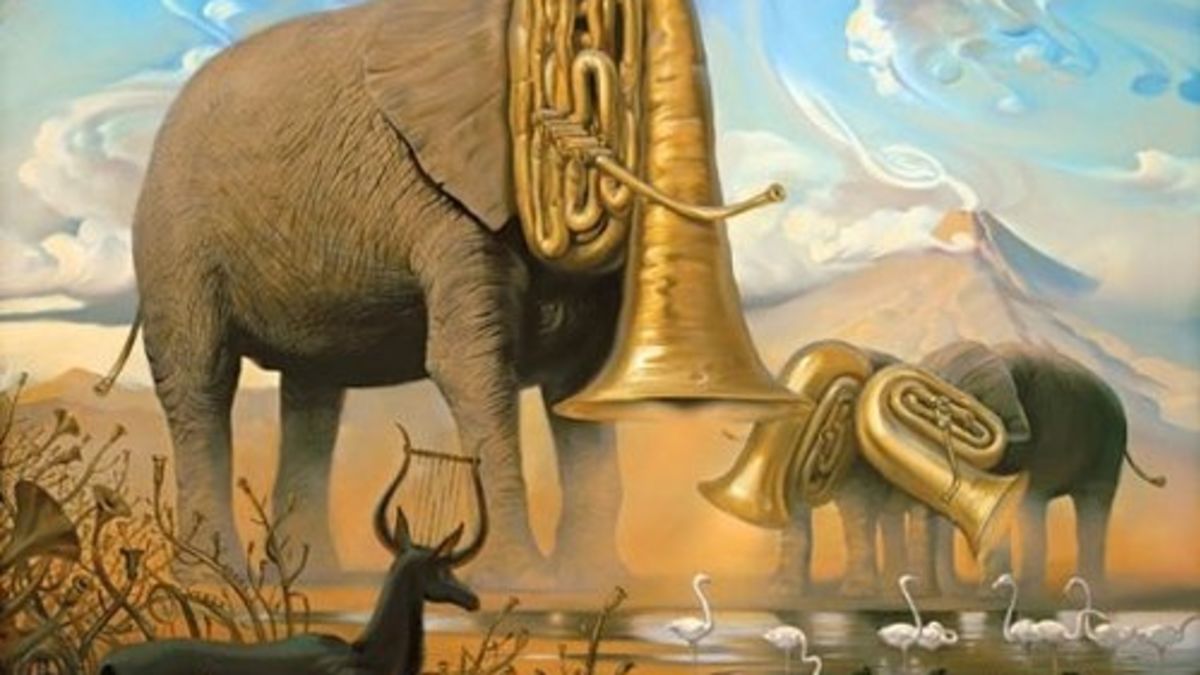 1200x675 The Cybernetic Zoology Of Vladimir Kush - Elephant Tuba Painting