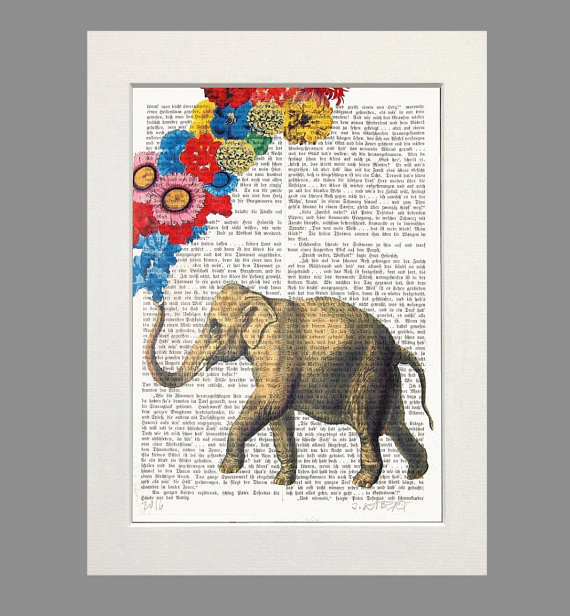 570x616 Elephant Art Tuba Player Dictionary Art Elephant Print Poster - Elephant Tuba Painting