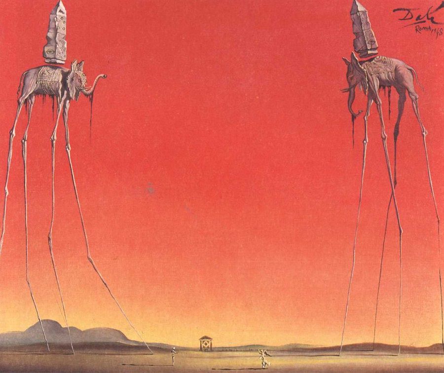 900x756 Elephants, 1948 By Salvador Dali - Elephant Tuba Painting