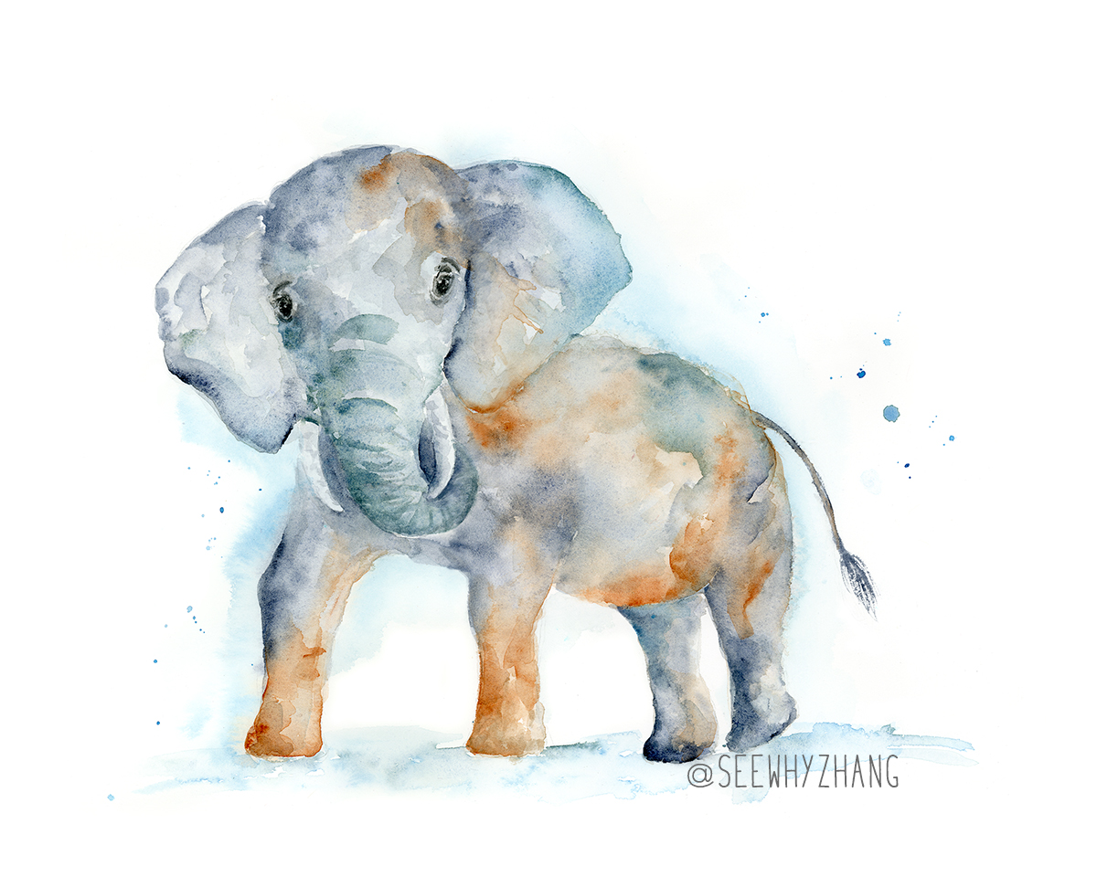 1200x960 Ace The Elephant - Elephant Watercolor Painting