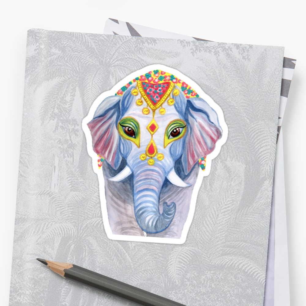 1000x1000 Indian Holi Elephant Watercolor And Acrylic Painting Stickers By - Elephant Watercolor Painting