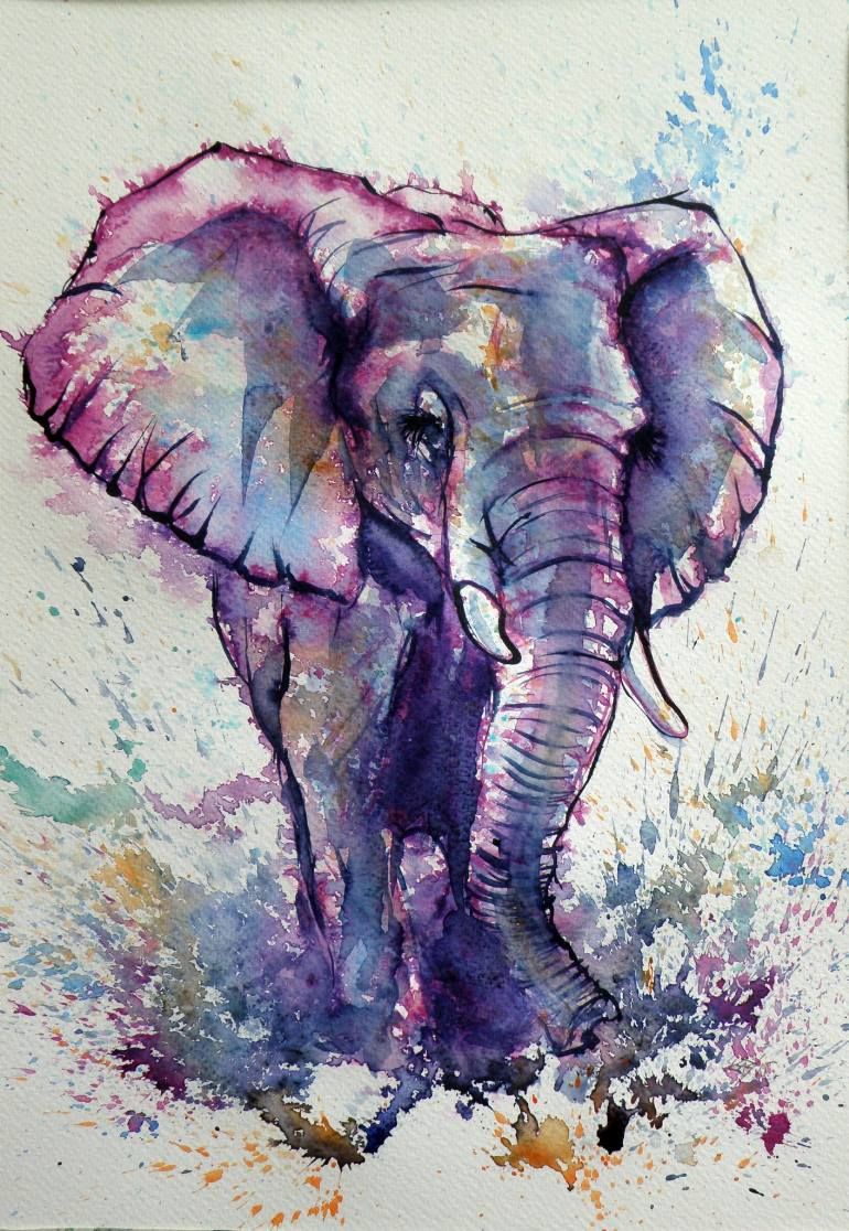 770x1116 Saatchi Art Artist Kovacs Anna Brigitta Painting, Sold - Elephant Watercolor Painting