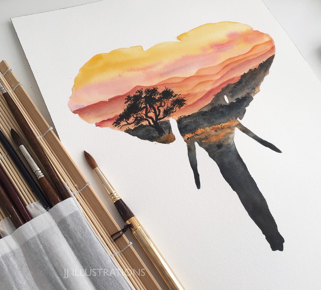 1080x978 Elephant Watercolor Painting By Jessica Janik 2 - Elephant Watercolor Painting