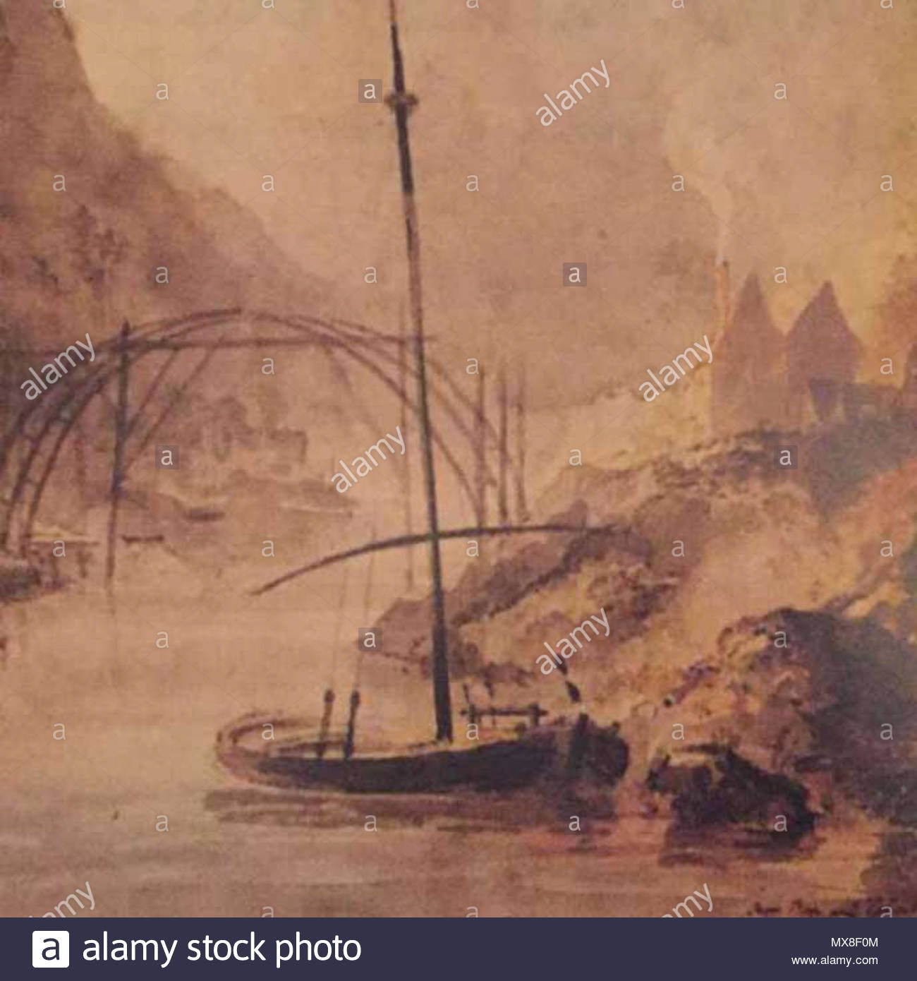 1300x1390 English Elias Martin Painting Of The Iron Bridge Under - Elias Painting