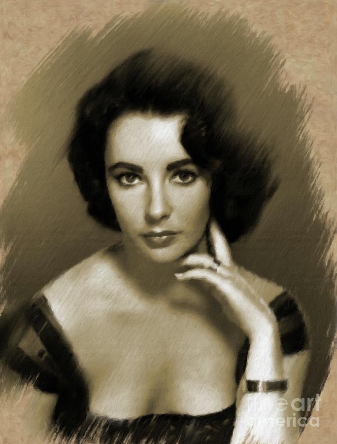 684x900 Elizabeth Taylor, Vintage Actress Painting By Mary Bassett - Elizabeth Taylor Painting