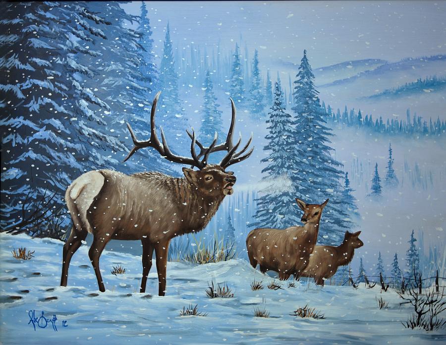 900x696 Bull Elk Painting By Alex Izatt - Elk Oil Painting