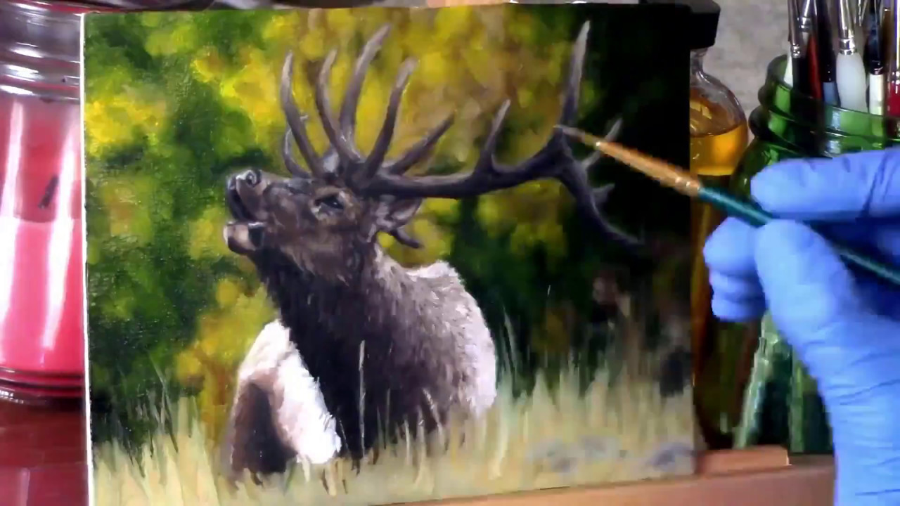 1280x720 Oil Painting A Realistic Elk - Elk Oil Painting