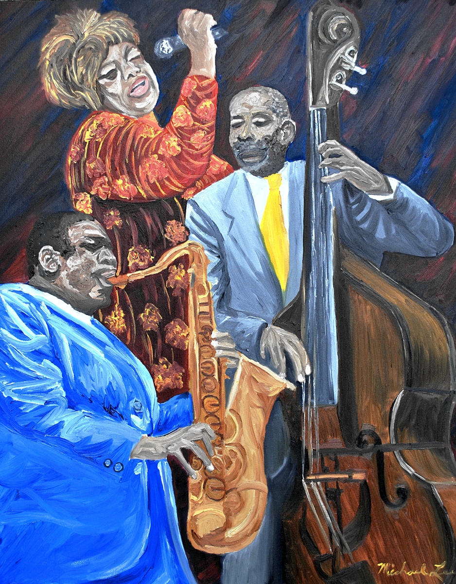 938x1200 Painting Ron Carter, Ella Fitzgerald, John Coletrane (Original - Ella Fitzgerald Painting