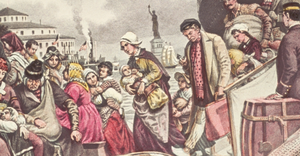 1038x539 Illustration Of Emigrants Disembarking - Ellis Island Painting
