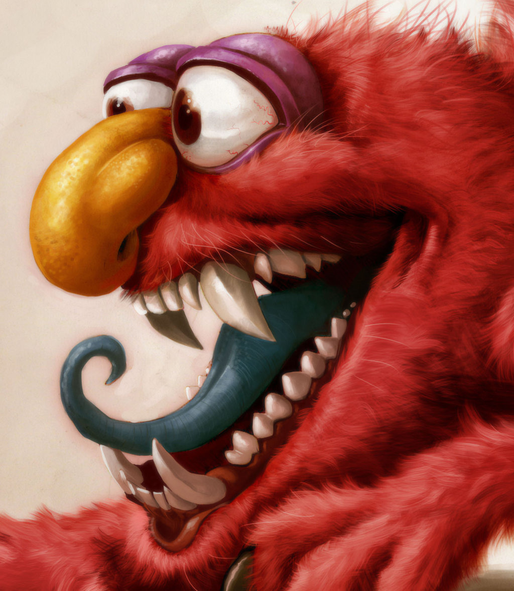 1024x1179 Elmo Is A Monster Right Face By Heckthor - Elmo Painting