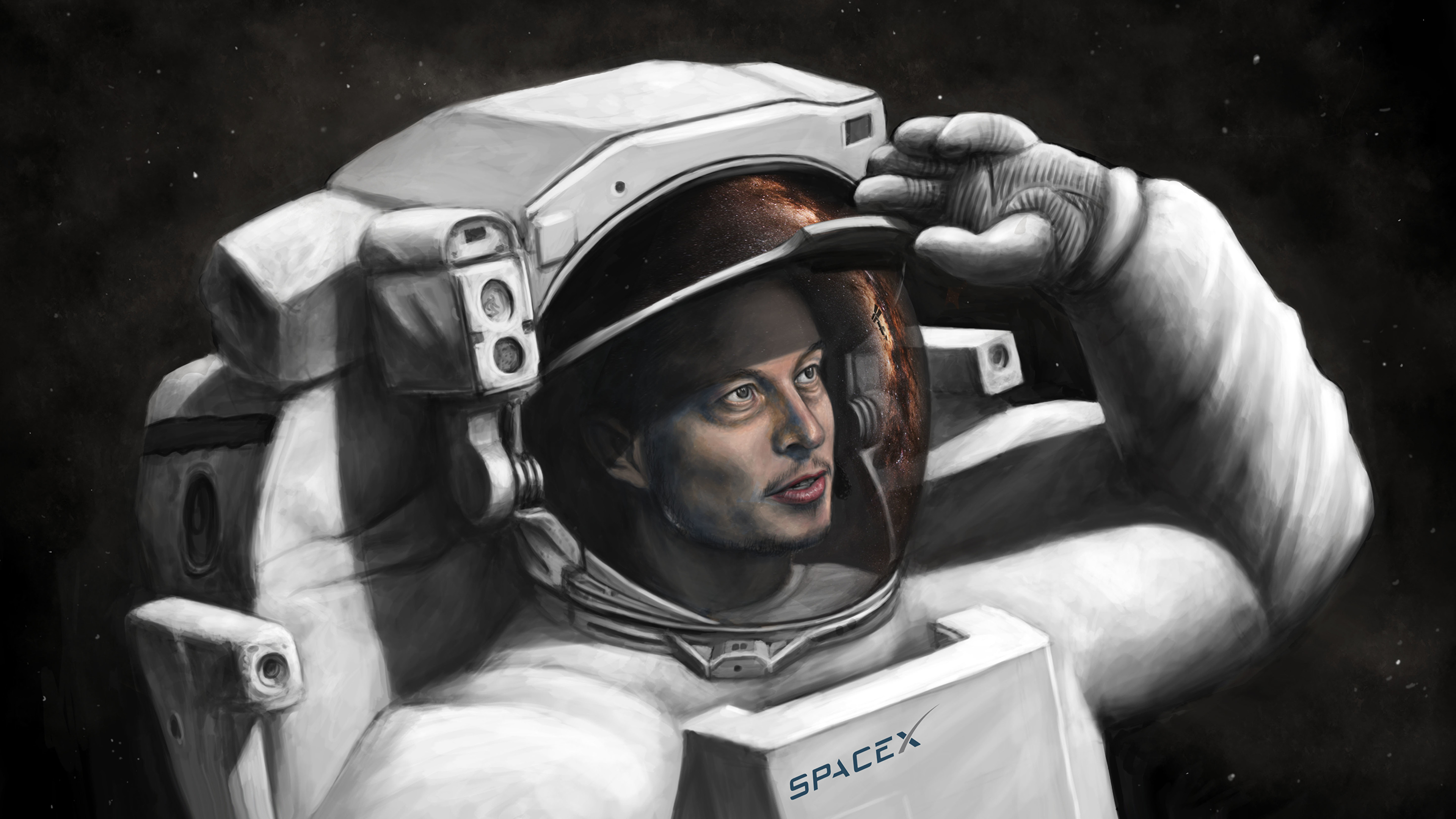 3840x2160 Image Cosmonauts Elon Musk, Spacex Space Painting Art 3840x2160 - Elon Musk Painting