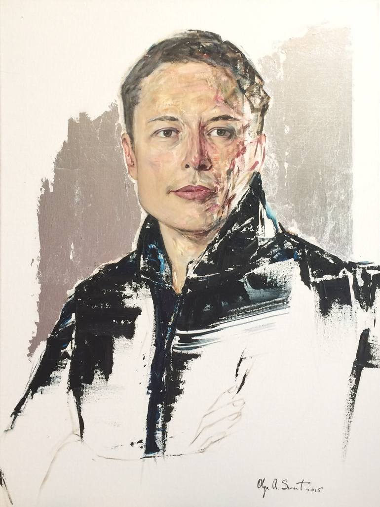770x1026 Saatchi Art Portrait Of Elon Musk Painting By Olga Sweet - Elon Musk Painting
