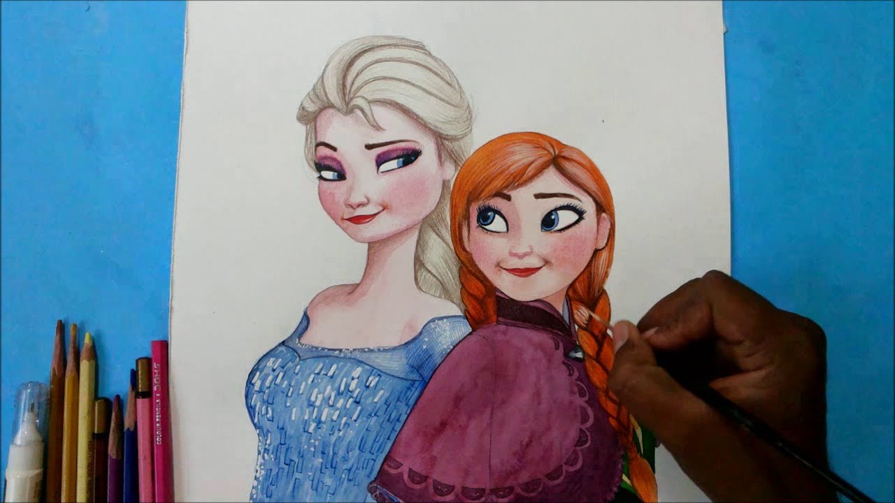 1280x720 How To Draw Elsa And Anna Together From Frozen Movie Speed - Elsa Anna Painting