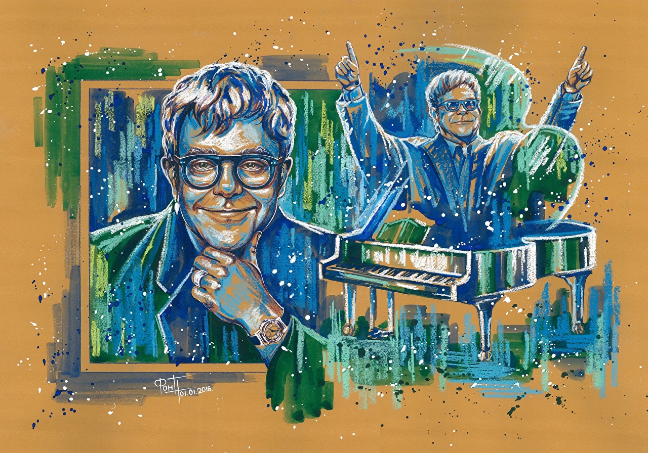 1280x896 Wallpapers Elton John Man Smile Music Glasses Celebrities Painting - Elton John Painting