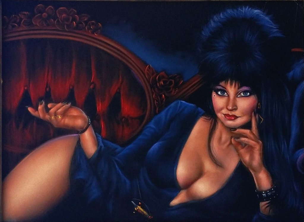 1024x749 Elvira Mistress Of The Dark, Original Oil Painting On Black - Elvira Painting