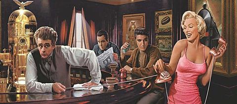480x210 Marilyn Monroe Elvis James Dean Humphrey Bogart In A Bar On Framed - Elvis Marilyn Monroe Painting