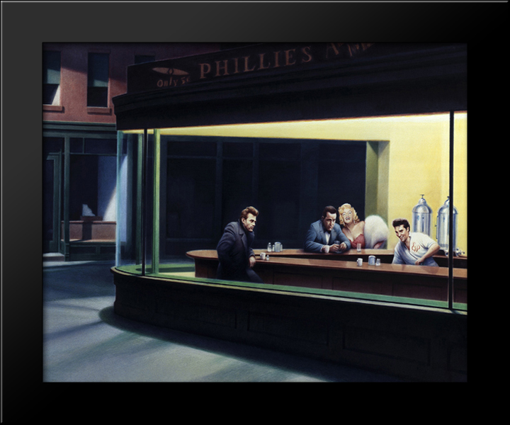720x600 Nighthawks James Dean Marilyn Monroe Elvis Presley 16x13 Framed - Elvis Marilyn Monroe Painting