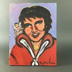 300x300 Kelly Laster Signed Outsider Folk Art Wood Elvis Painting Angel - Elvis Painting